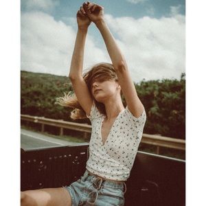 Brandy Melville Thermal Floral Rae Wrap Crop Top